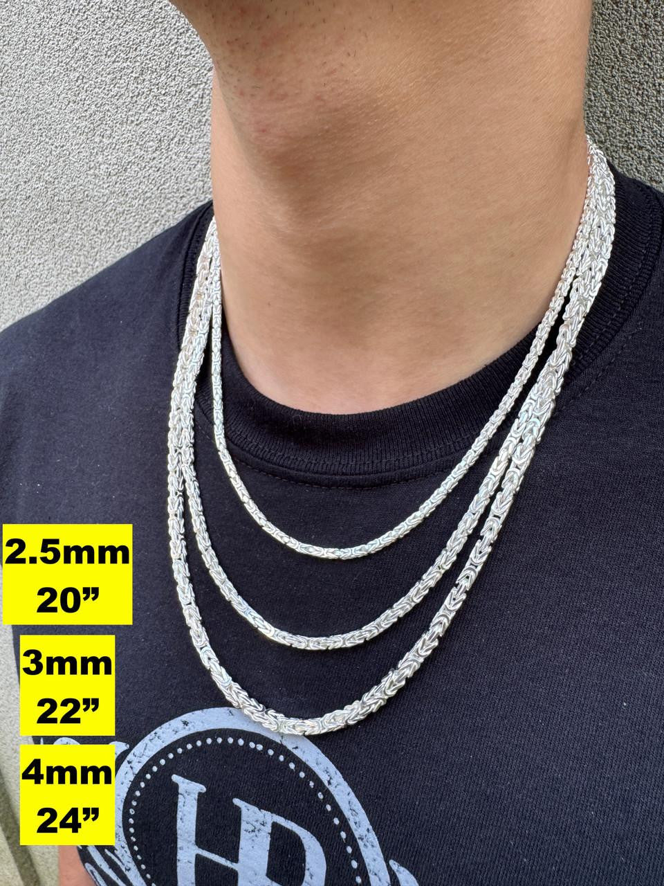 Byzantine Link Chain Necklace - 925 Sterling Silver - 18"-30" - 2.5mm-6mm
