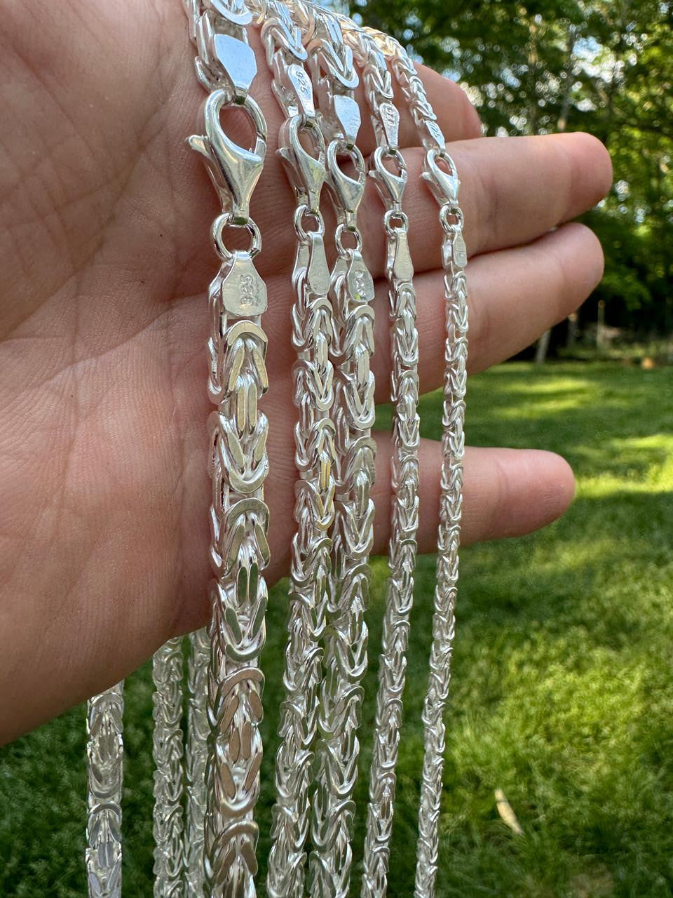 Byzantine Link Chain Necklace - 925 Sterling Silver - 18"-30" - 2.5mm-6mm