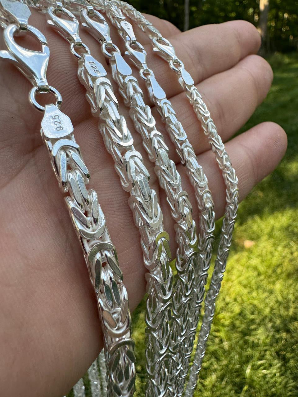 Byzantine Link Chain Necklace - 925 Sterling Silver - 18"-30" - 2.5mm-6mm