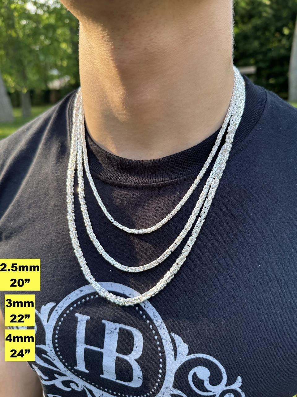 Byzantine Link Chain Necklace - 925 Sterling Silver - 18"-30" - 2.5mm-6mm