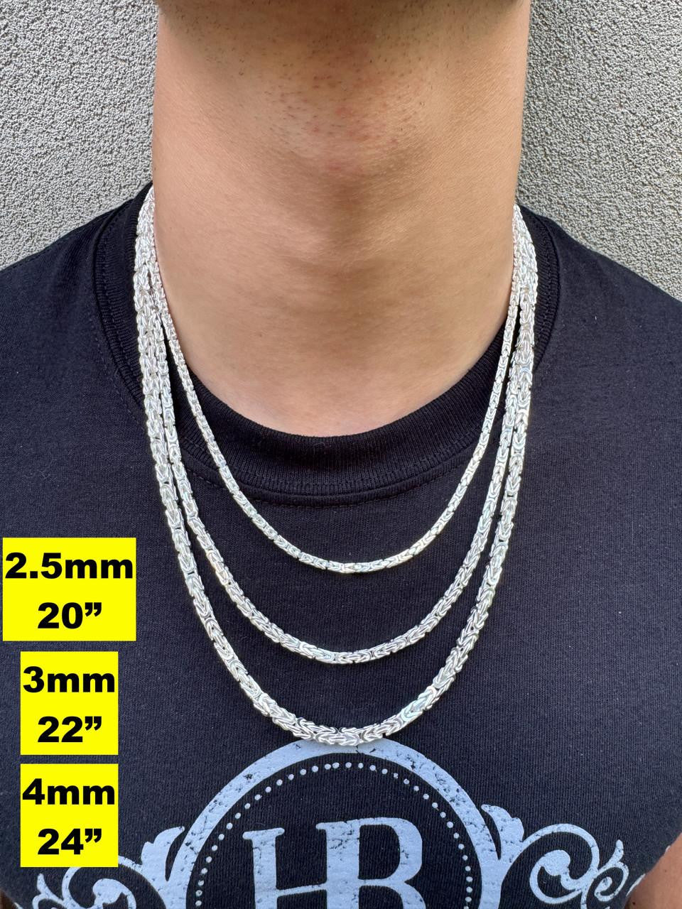 Byzantine Link Chain Necklace - 925 Sterling Silver - 18"-30" - 2.5mm-6mm