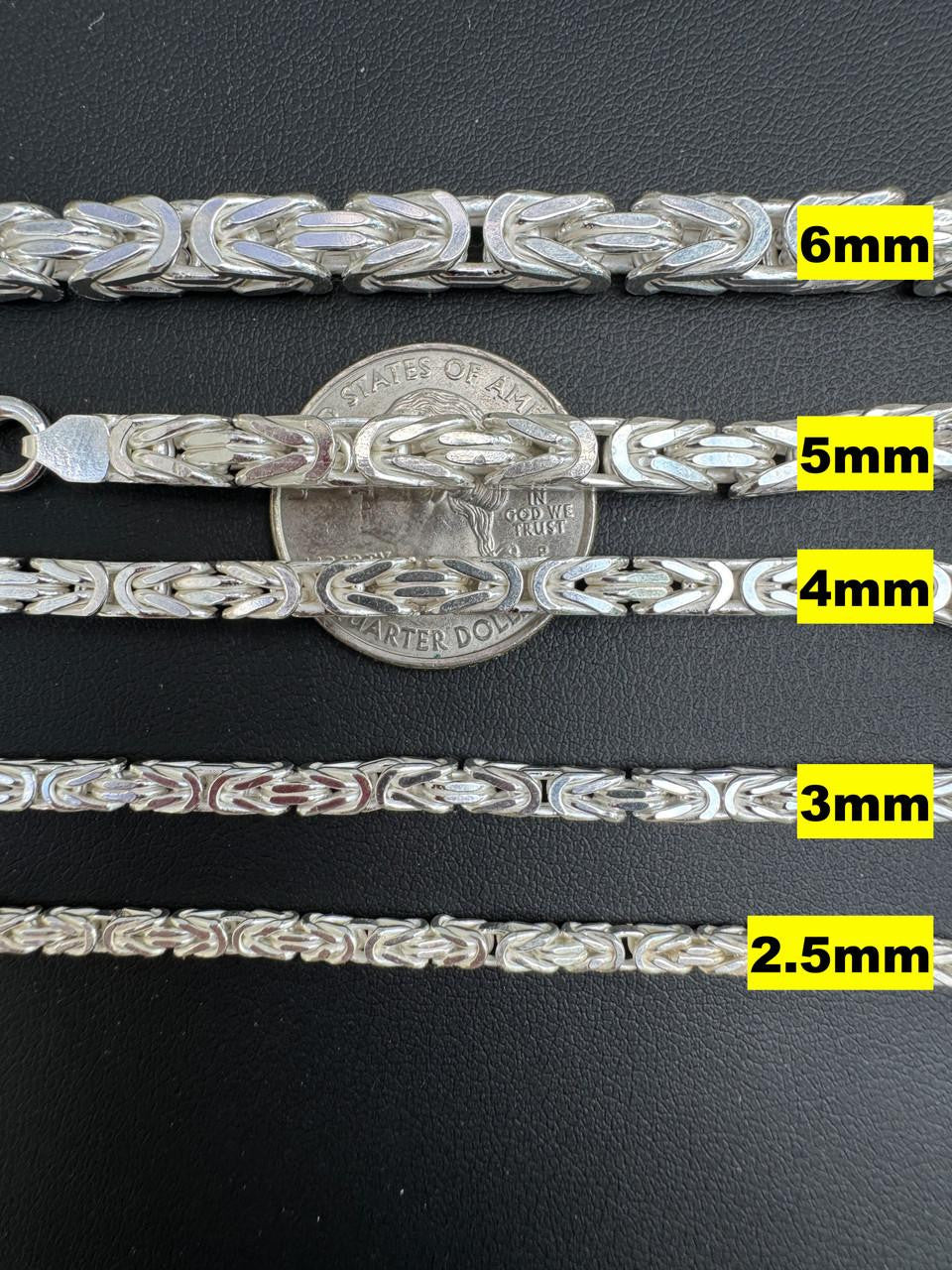 Byzantine Link Chain Necklace - 925 Sterling Silver - 18"-30" - 2.5mm-6mm