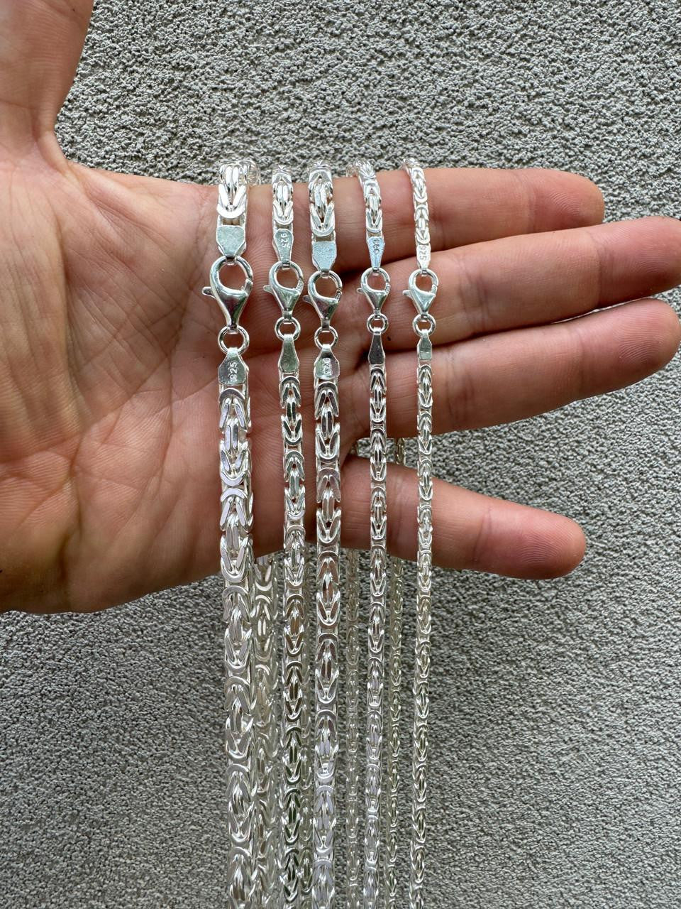 Byzantine Link Chain Necklace - 925 Sterling Silver - 18"-30" - 2.5mm-6mm