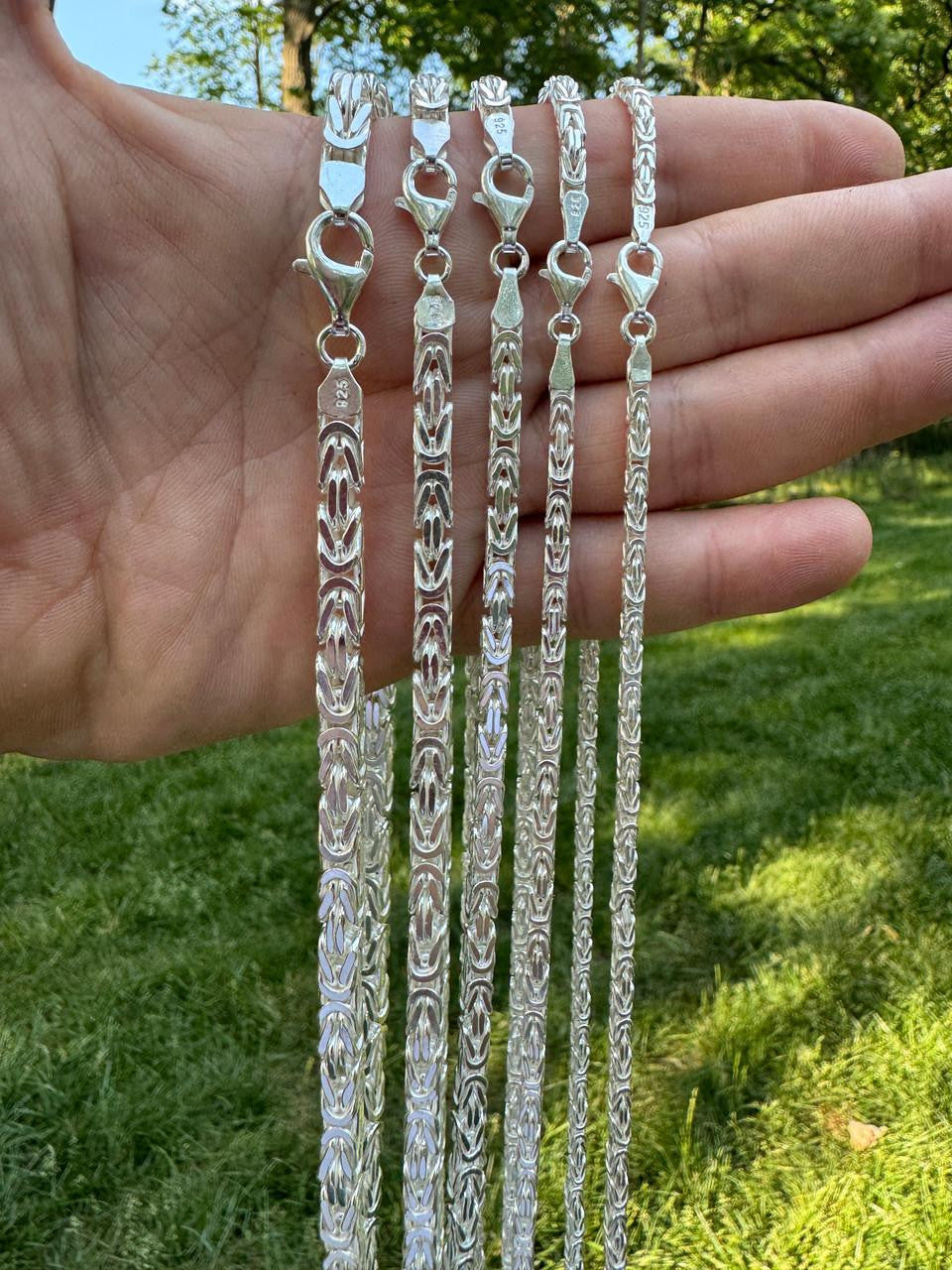 Byzantine Link Chain Necklace - 925 Sterling Silver - 18"-30" - 2.5mm-6mm