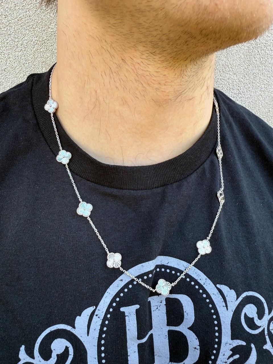 Clover Link Chain Necklace Or Bracelet Diamond Cut Motifs - 925 Sterling Silver - 5.5"-24"