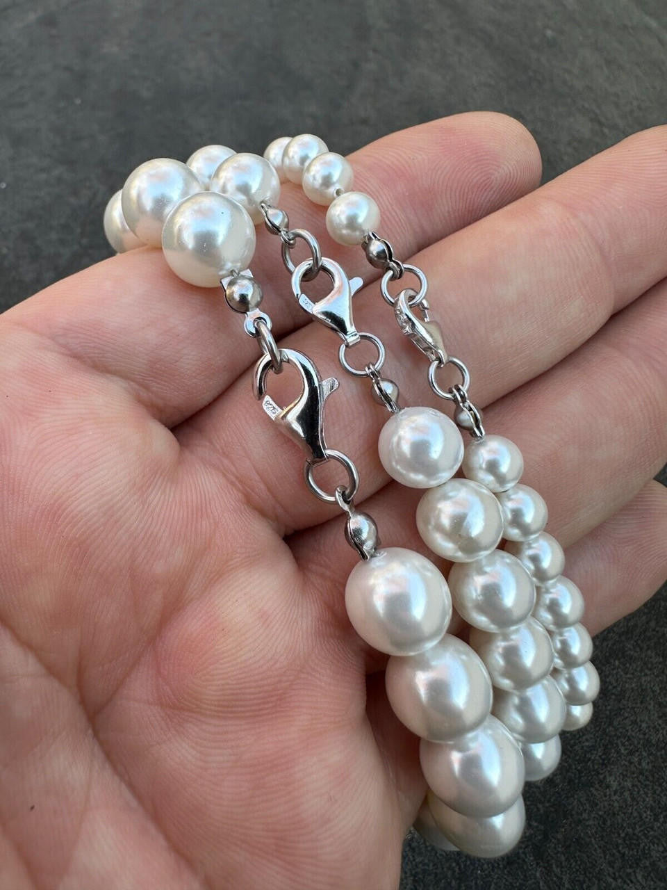 Cultured Pearl Chain Necklace - 925 Silver - 14"-28" - 4mm-10mm