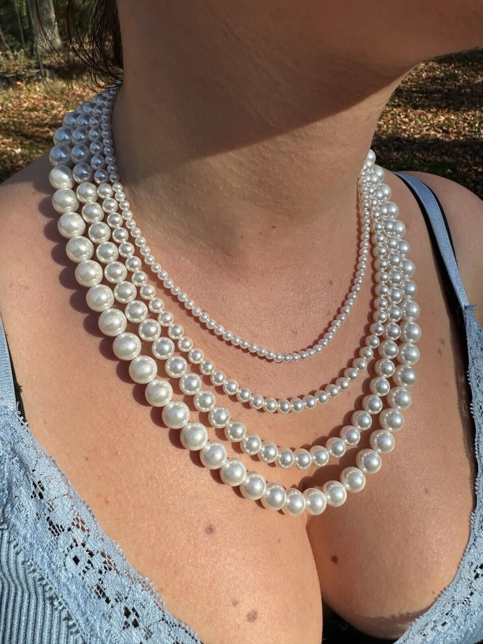 Cultured Pearl Chain Necklace - 925 Silver - 14"-28" - 4mm-10mm