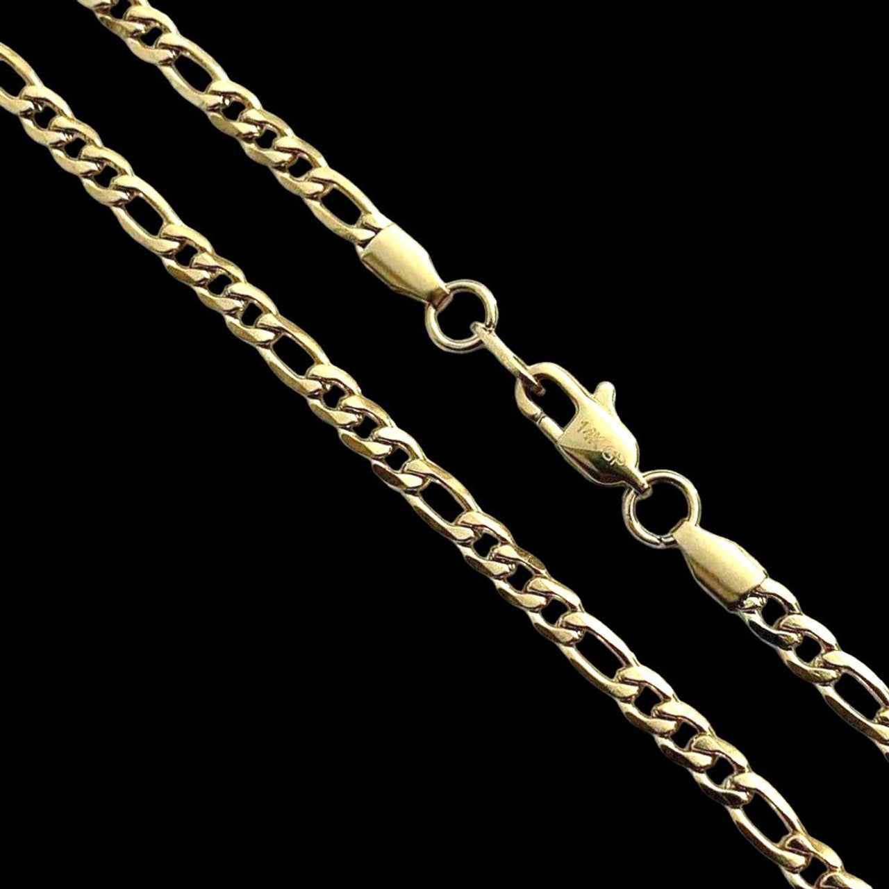 Figaro Chain Necklace - 14k Yellow Gold Plated Stainless Steel - 18"-30" - 5mm