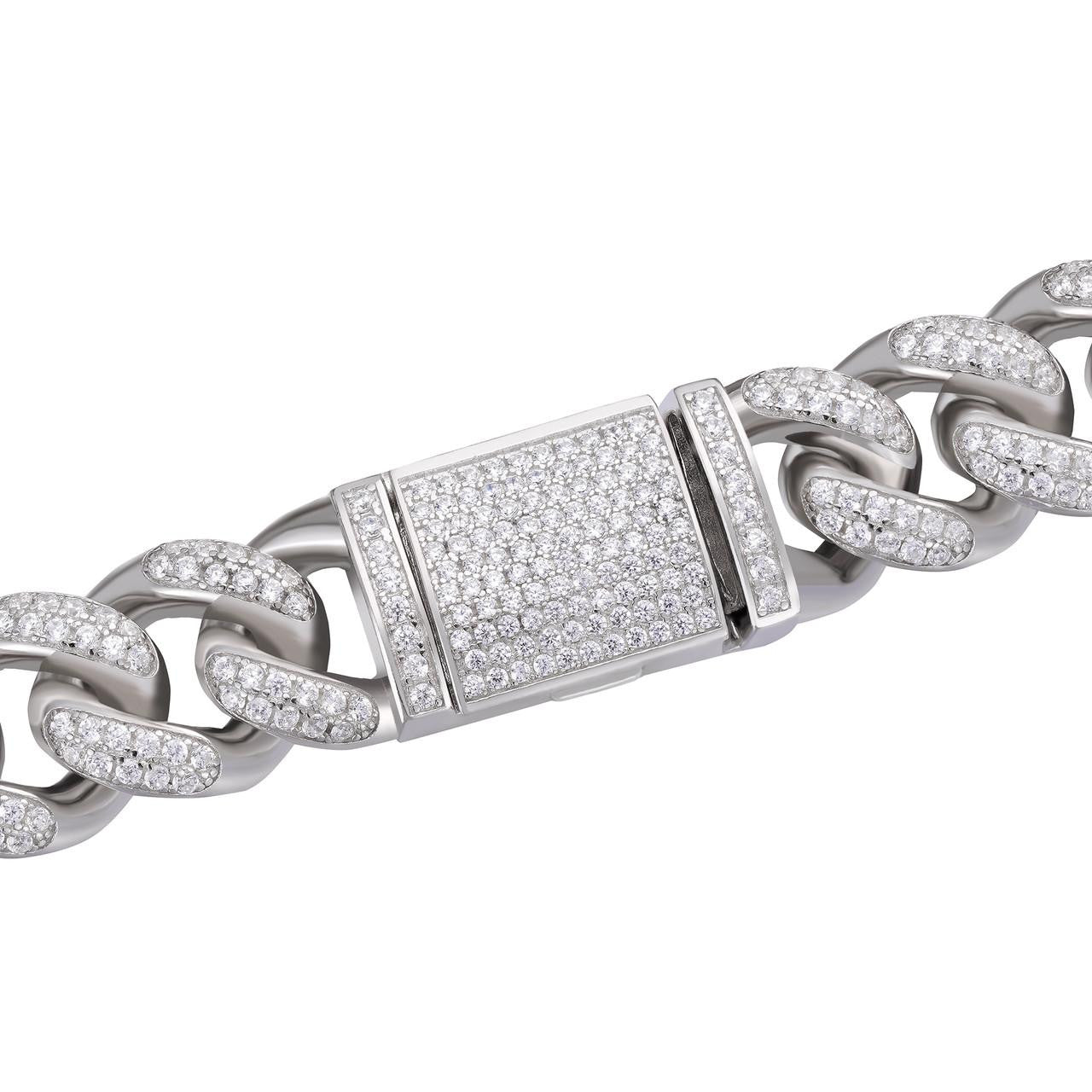 Figarucci Figaro Mariner Cross Link Chain Necklace Iced Out CZ Stones - 925 Silver - 12mm - 18"-30"