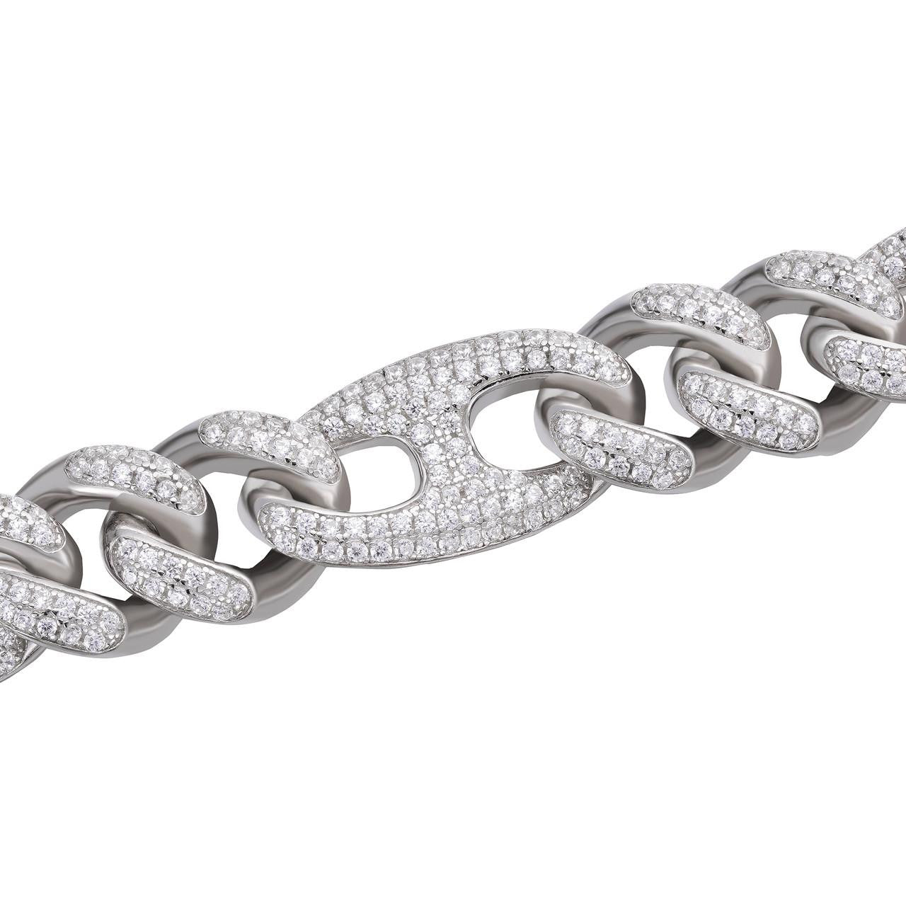 Figarucci Figaro Mariner Cross Link Chain Necklace Iced Out CZ Stones - 925 Silver - 12mm - 18"-30"