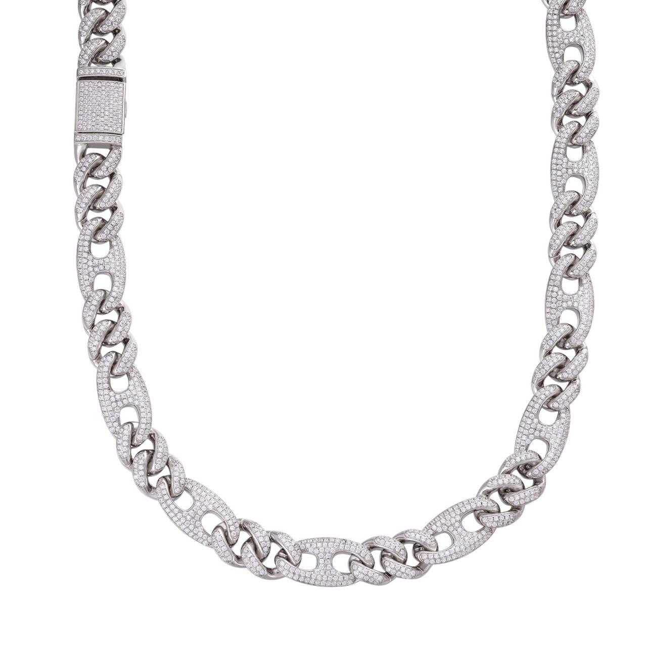 Figarucci Figaro Mariner Cross Link Chain Necklace Iced Out CZ Stones - 925 Silver - 12mm - 18"-30"