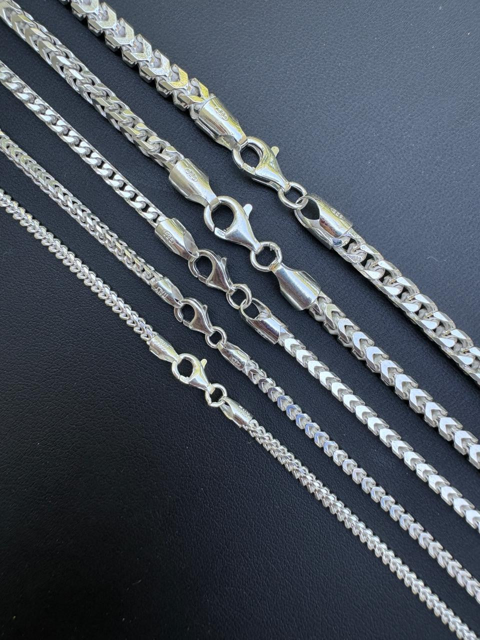 Franco Link Chain Necklace - 925 Sterling Silver - 16"-30" - 2mm-5mm