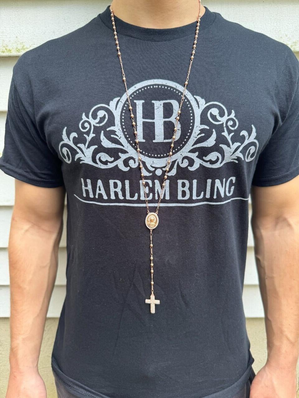 Holy Vatican Rosary Beads Necklace Iced Out CZ Stones - 14k Rose Gold Vermeil 925 Silver - 4mm - 30"