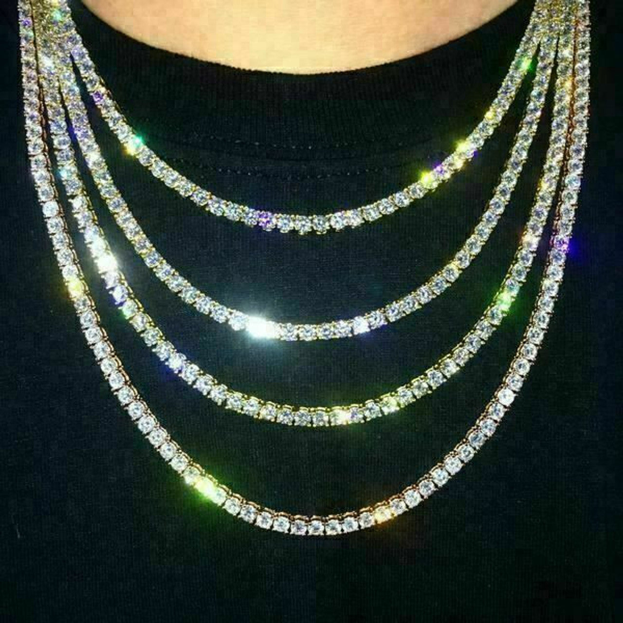 #1 BESTSELLER Tennis Chain Necklace Iced Out CZ Stones - 14k Gold Vermeil Or 925 Silver - 3mm-7mm - 16"-30"