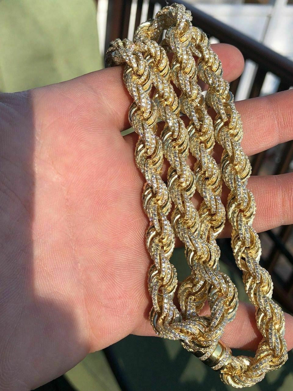 Rope Chain Necklace Iced Out CZ Stones - 14k Gold Vermeil 925 Silver - 9mm - 16-30"