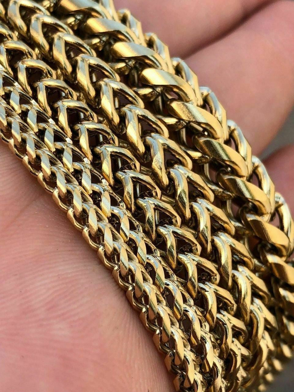 Franco Chain Necklace - 14k Yellow Gold Plated Stainless Steel - 18"-30" - 3mm-8mm