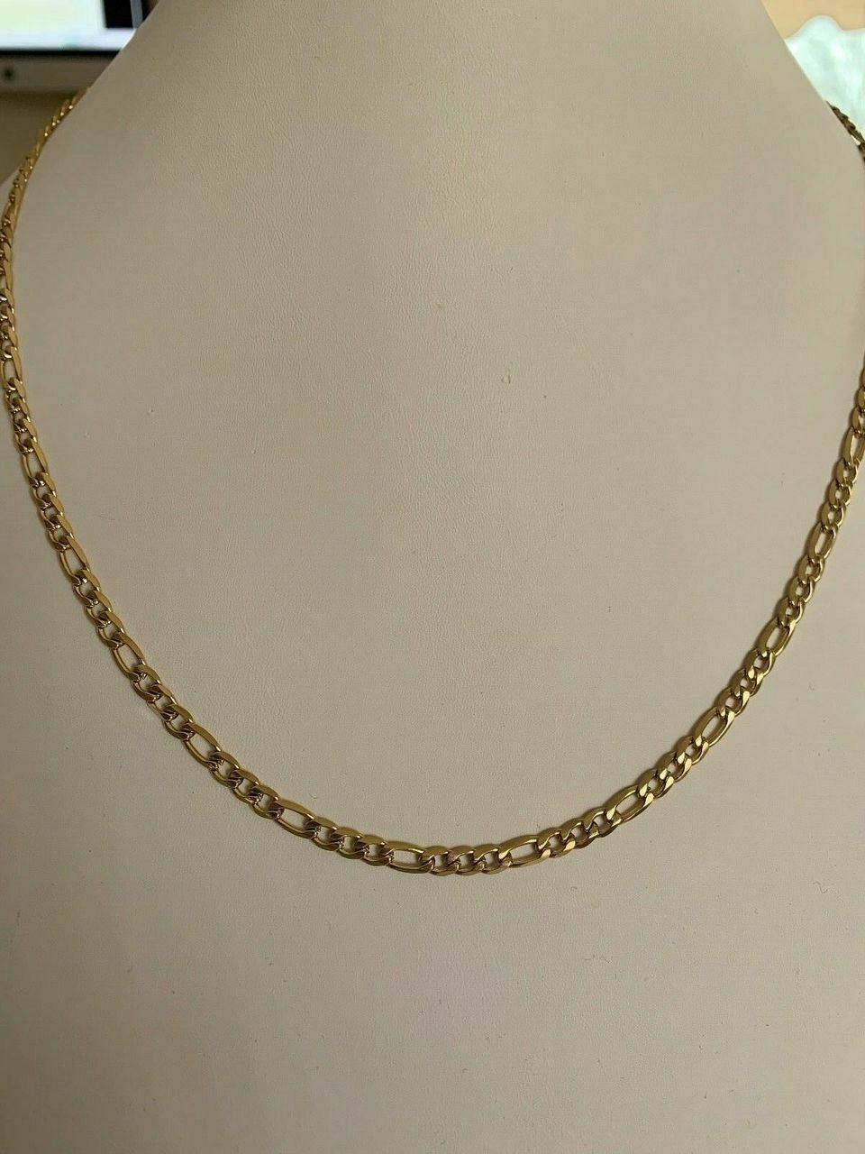 Figaro Chain Necklace - 14k Yellow Gold Plated Stainless Steel - 18"-30" - 5mm