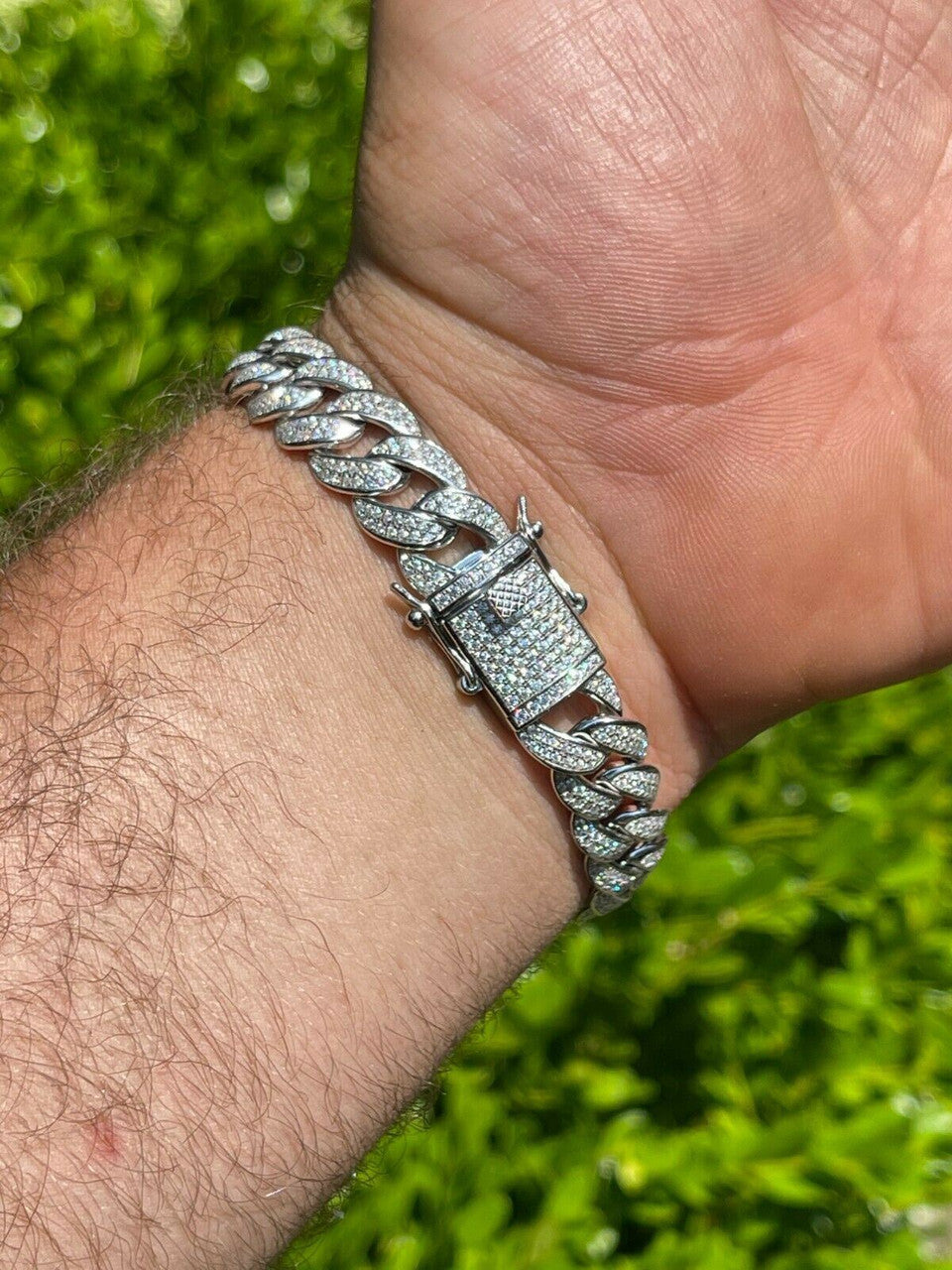 MOISSANITE Flat Miami Cuban Link Chain Necklace Iced Out - 925 Silver - 12mm - 16-30"