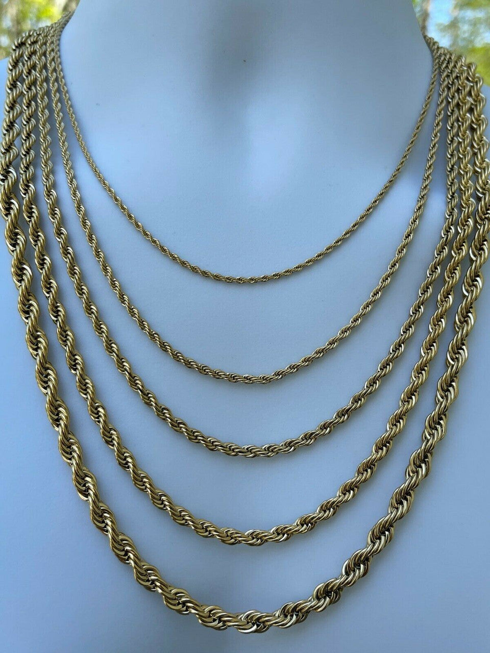 Rope Chain Necklace - 14k Yellow Gold Plated Stainless Steel - 18"-30" - 2mm-6mm