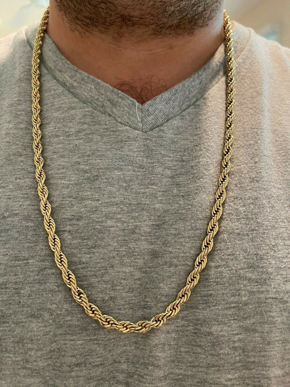Rope Chain Necklace - 14k Yellow Gold Plated Stainless Steel - 18"-30" - 2mm-6mm
