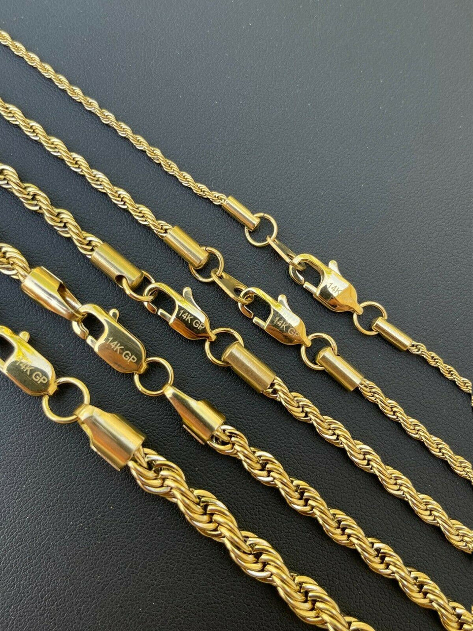 Rope Chain Necklace - 14k Yellow Gold Plated Stainless Steel - 18"-30" - 2mm-6mm