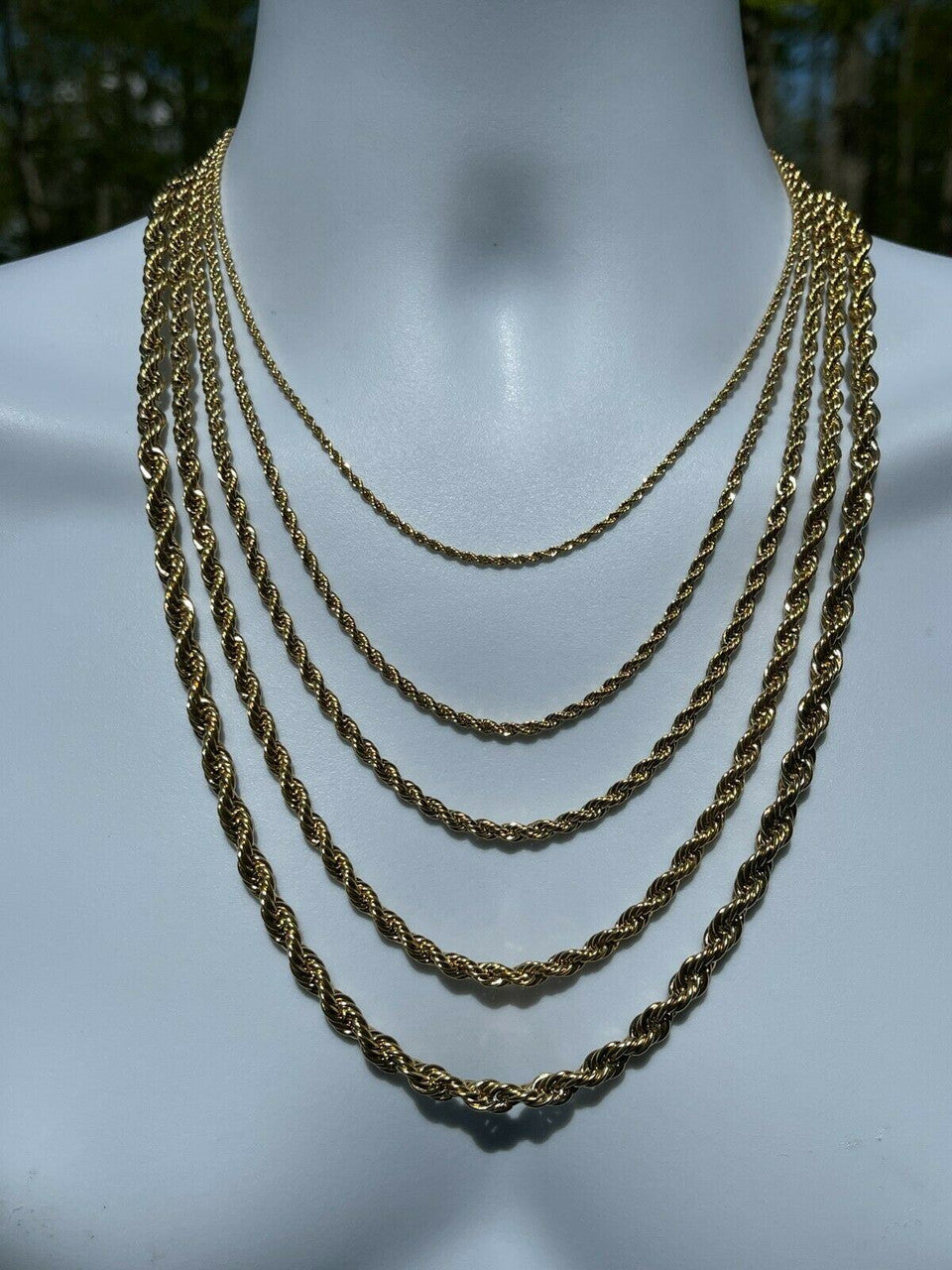 Rope Chain Necklace - 14k Yellow Gold Plated Stainless Steel - 18"-30" - 2mm-6mm