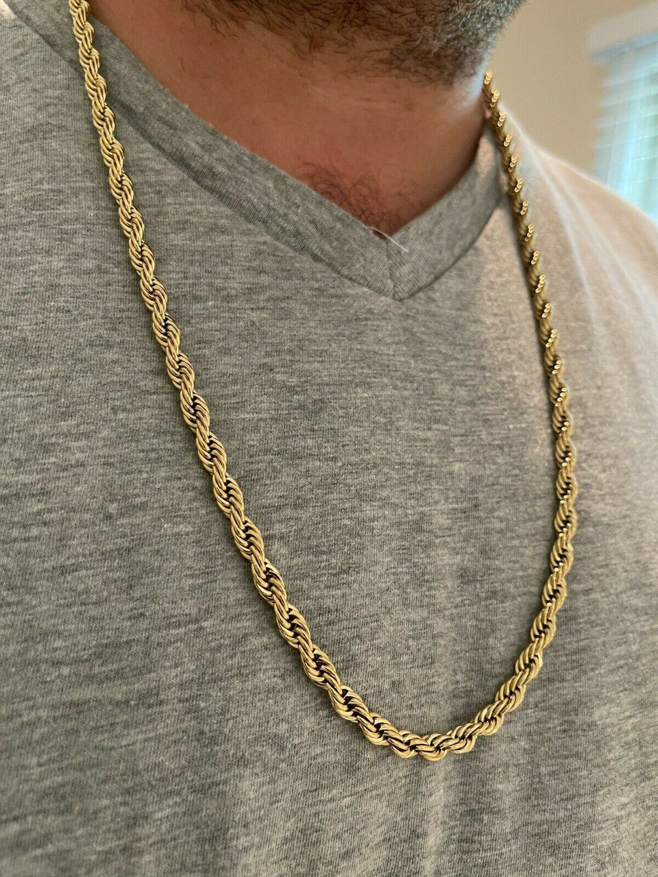 Rope Chain Necklace - 14k Yellow Gold Plated Stainless Steel - 18"-30" - 2mm-6mm