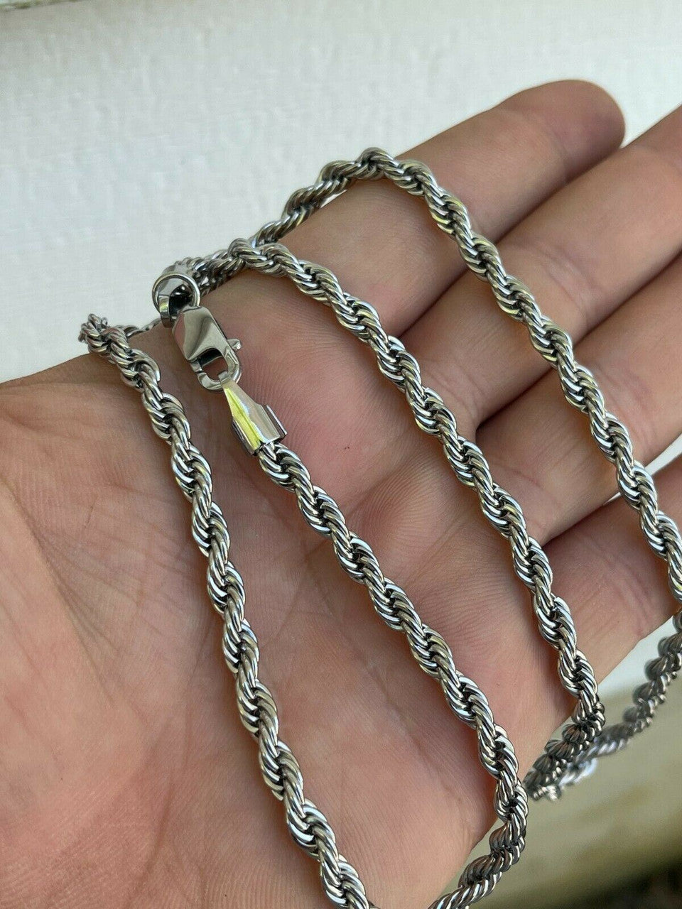 Rope Chain Necklace - White Gold Plated Stainless Steel - 18"-30" - 2mm-6mm