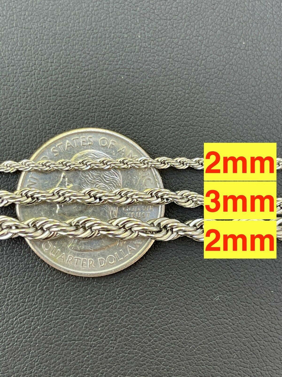 Rope Chain Necklace - White Gold Plated Stainless Steel - 18"-30" - 2mm-6mm