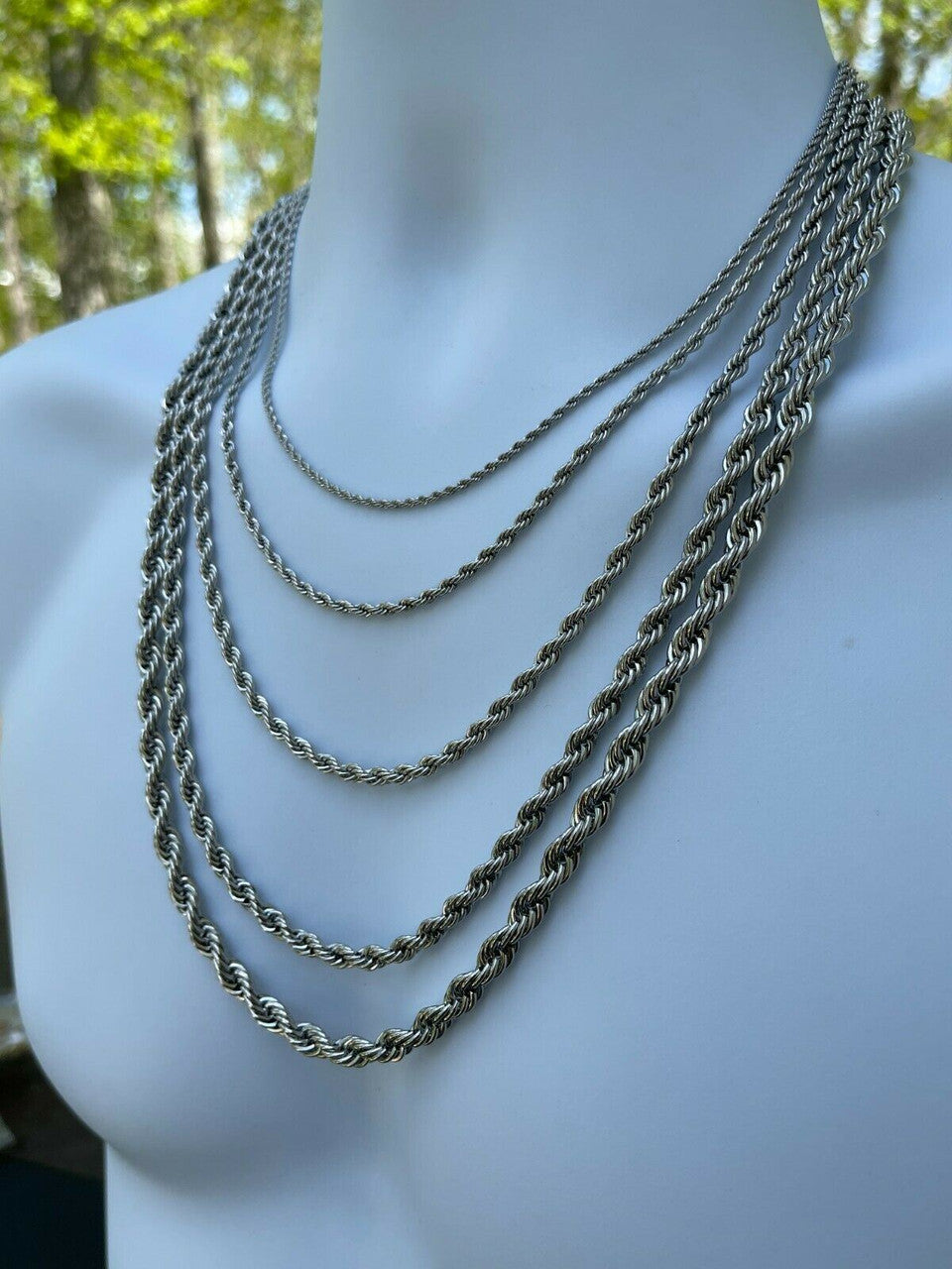 Rope Chain Necklace - White Gold Plated Stainless Steel - 18"-30" - 2mm-6mm