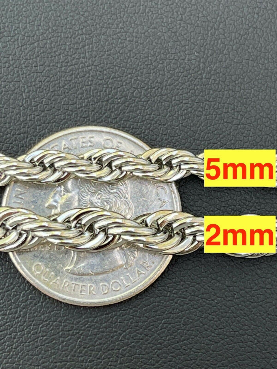 Rope Chain Necklace - White Gold Plated Stainless Steel - 18"-30" - 2mm-6mm