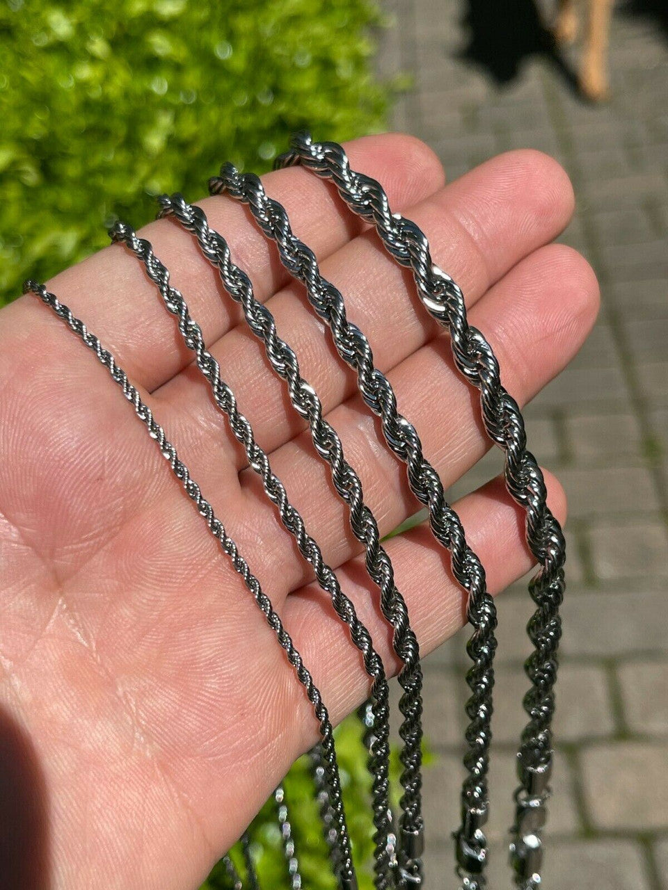 Rope Chain Necklace - White Gold Plated Stainless Steel - 18"-30" - 2mm-6mm