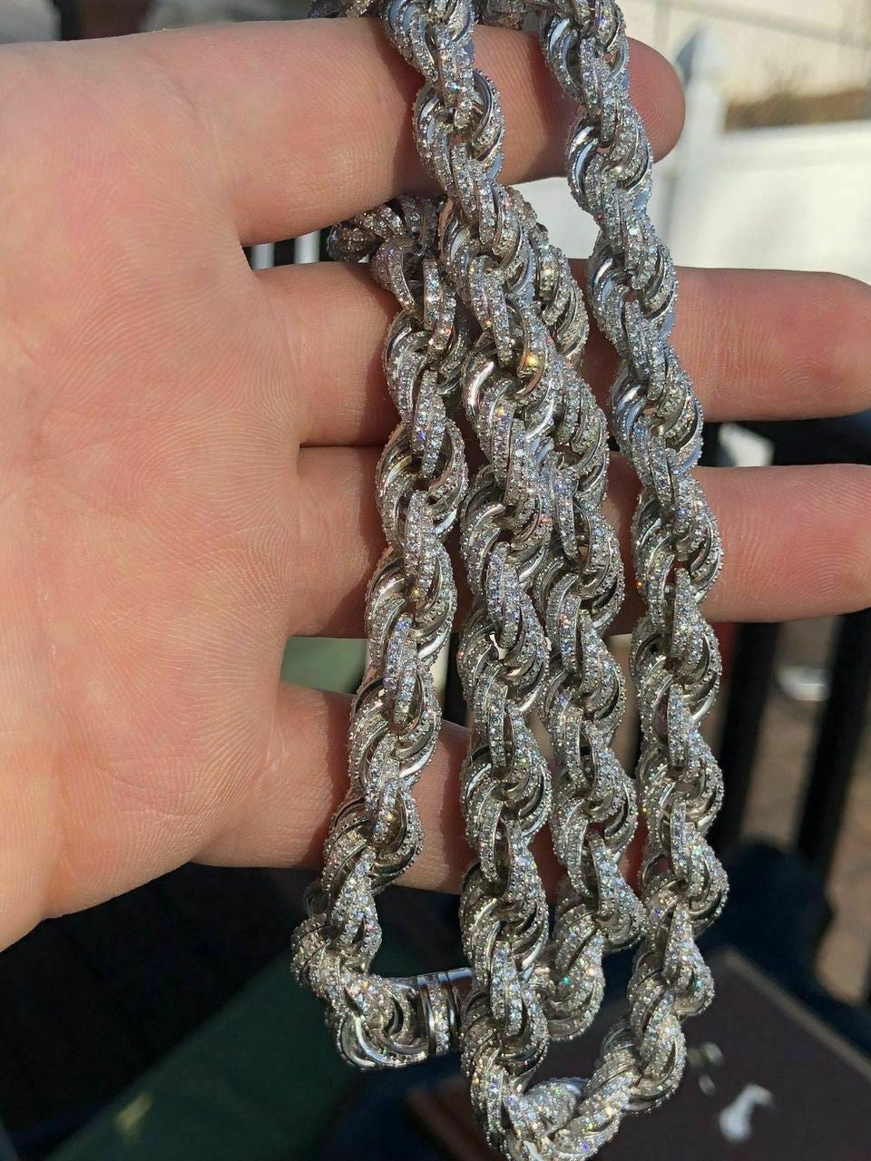 Rope Chain Necklace Iced Out CZ Stones - 925 Silver - 9mm - 16-30"