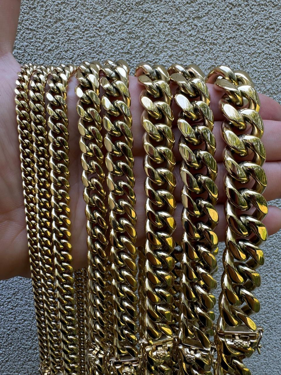 Miami Cuban Link Chain Necklace - 14k Yellow Gold Plated Stainless Steel - 16"-36" - 4mm-18mm