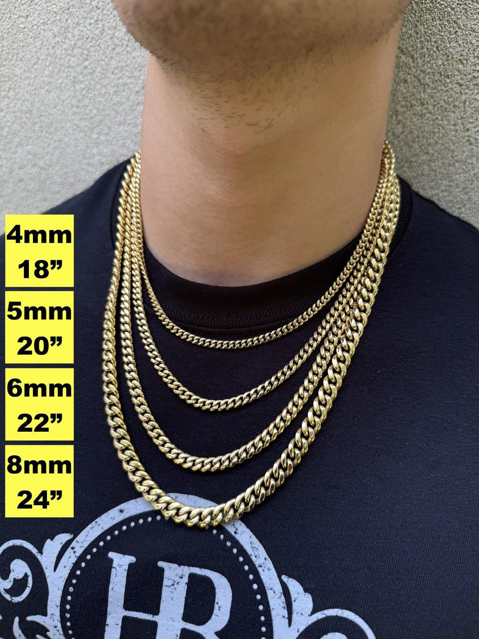 Miami Cuban Link Chain Necklace - 14k Yellow Gold Plated Stainless Steel - 16"-36" - 4mm-18mm