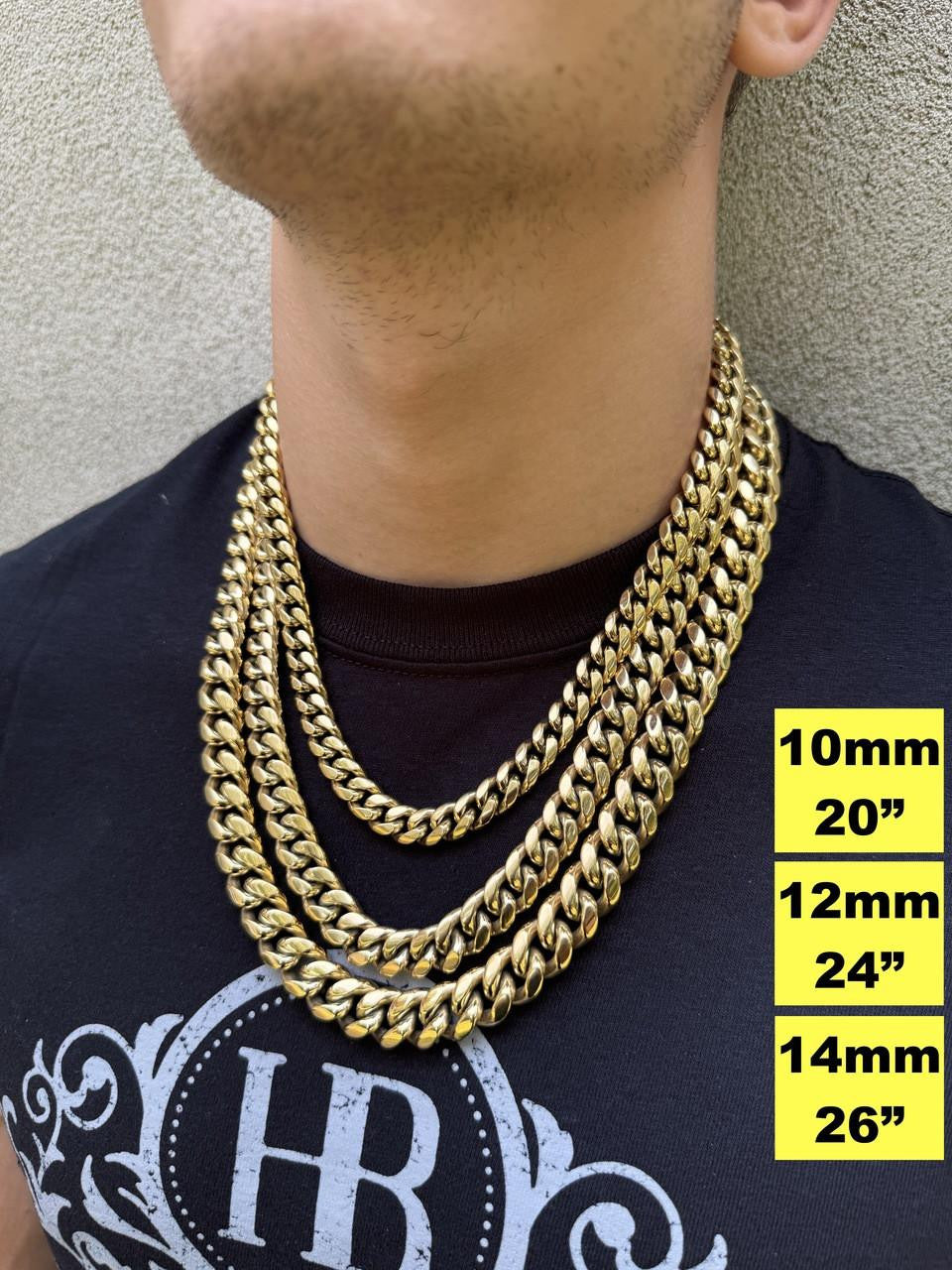 Miami Cuban Link Chain Necklace - 14k Yellow Gold Plated Stainless Steel - 16"-36" - 4mm-18mm