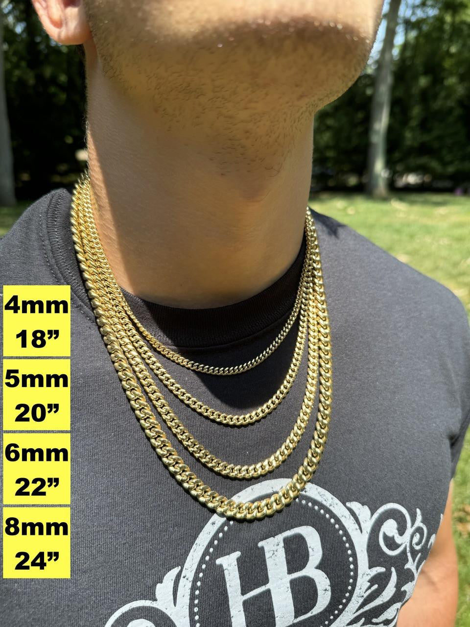 Miami Cuban Link Chain Necklace - 14k Yellow Gold Plated Stainless Steel - 16"-36" - 4mm-18mm