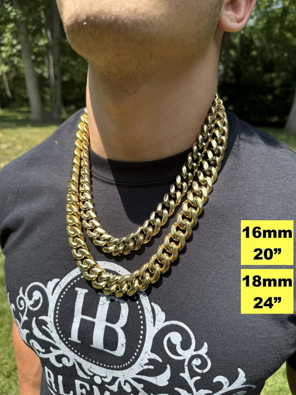 Miami Cuban Link Chain Necklace - 14k Yellow Gold Plated Stainless Steel - 16"-36" - 4mm-18mm