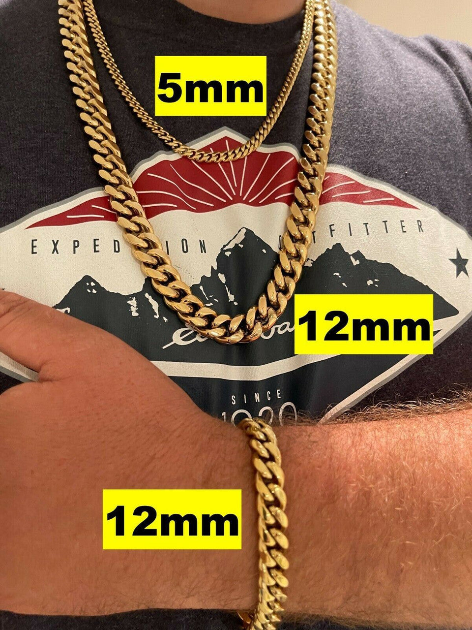 Miami Cuban Link Chain Necklace - 14k Yellow Gold Plated Stainless Steel - 16"-36" - 4mm-18mm