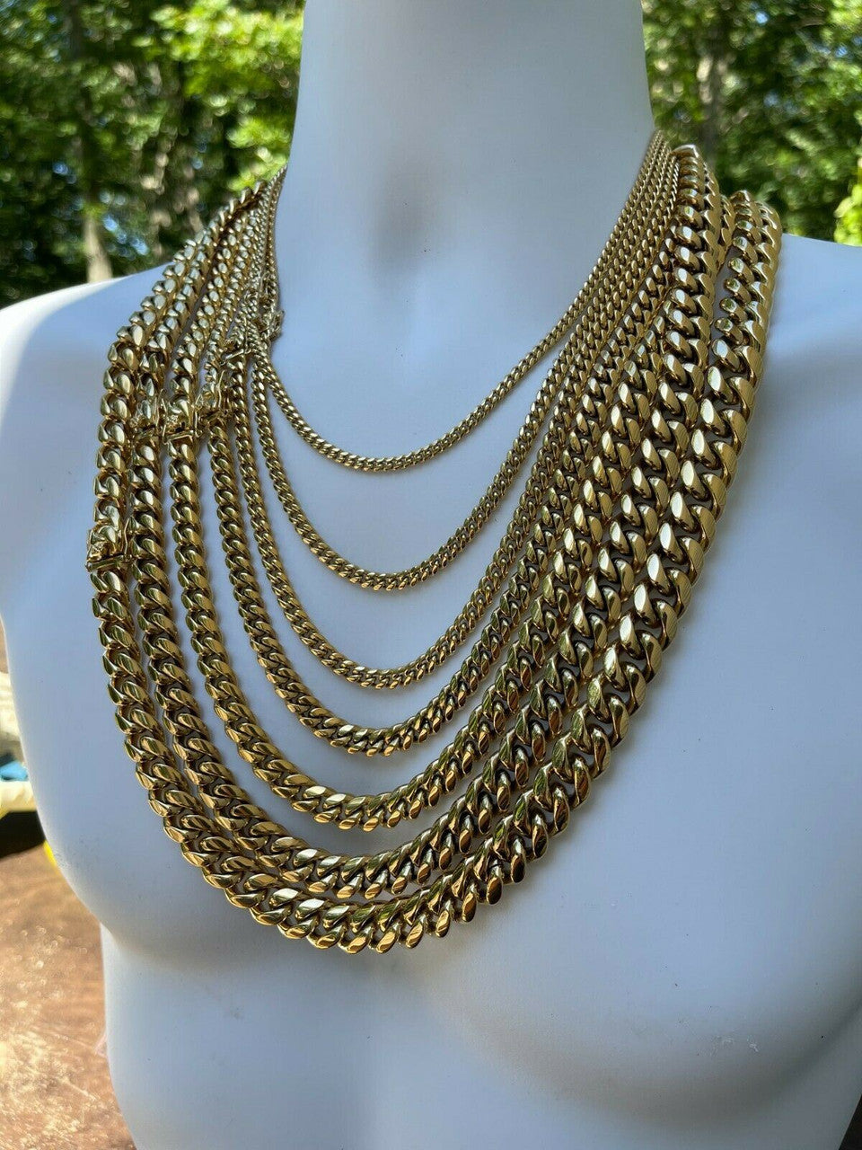 Miami Cuban Link Chain Necklace - 14k Yellow Gold Plated Stainless Steel - 16"-36" - 4mm-18mm