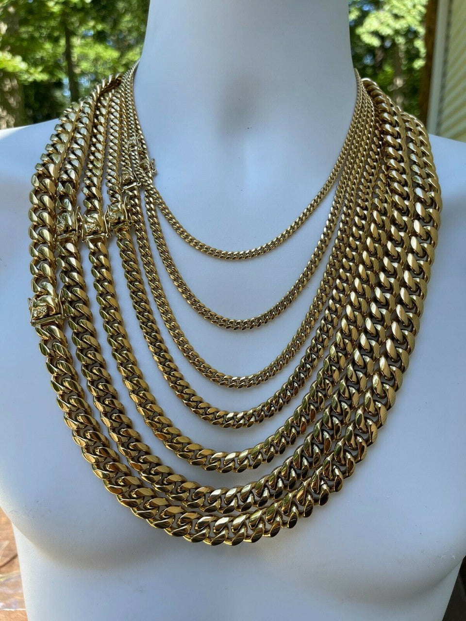 Miami Cuban Link Chain Necklace - 14k Yellow Gold Plated Stainless Steel - 16"-36" - 4mm-18mm