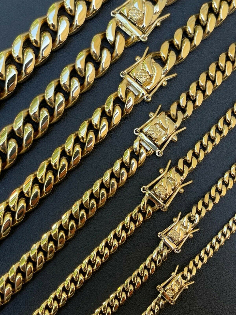 Miami Cuban Link Chain Necklace - 14k Yellow Gold Plated Stainless Steel - 16"-36" - 4mm-18mm