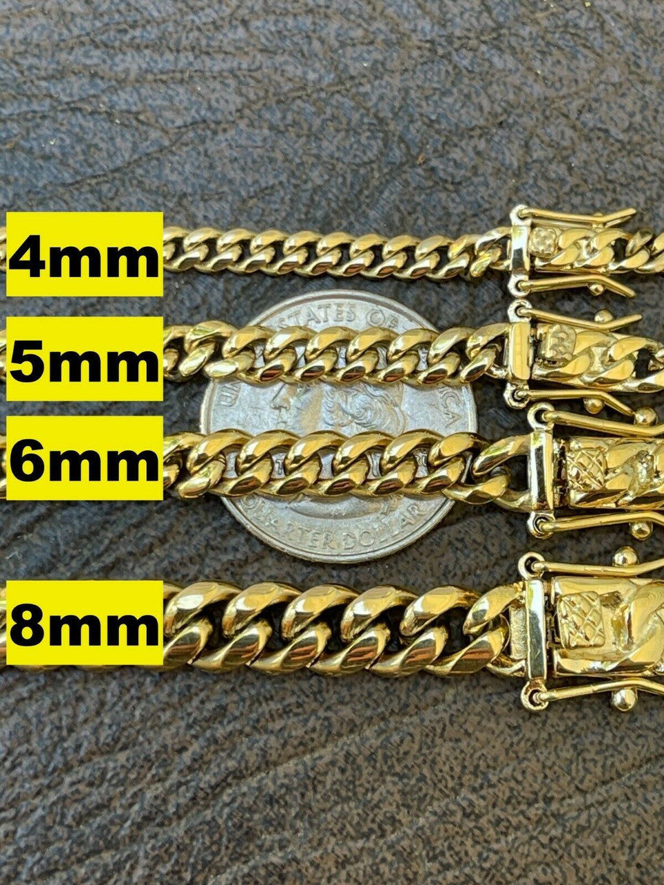 Miami Cuban Link Chain Necklace - 14k Yellow Gold Plated Stainless Steel - 16"-36" - 4mm-18mm