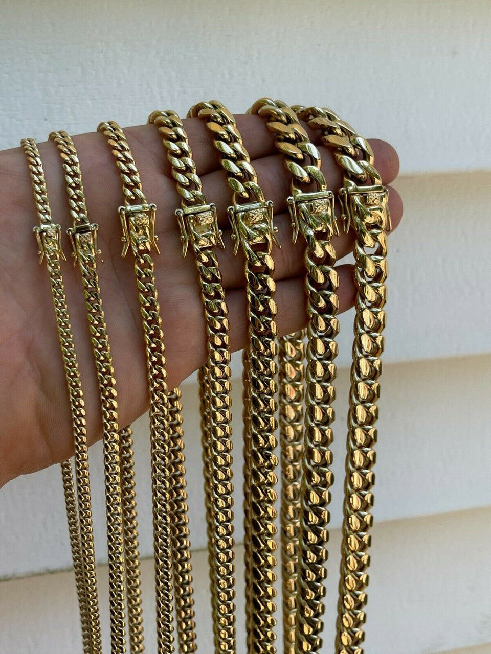 Miami Cuban Link Chain Necklace - 14k Yellow Gold Plated Stainless Steel - 16"-36" - 4mm-18mm