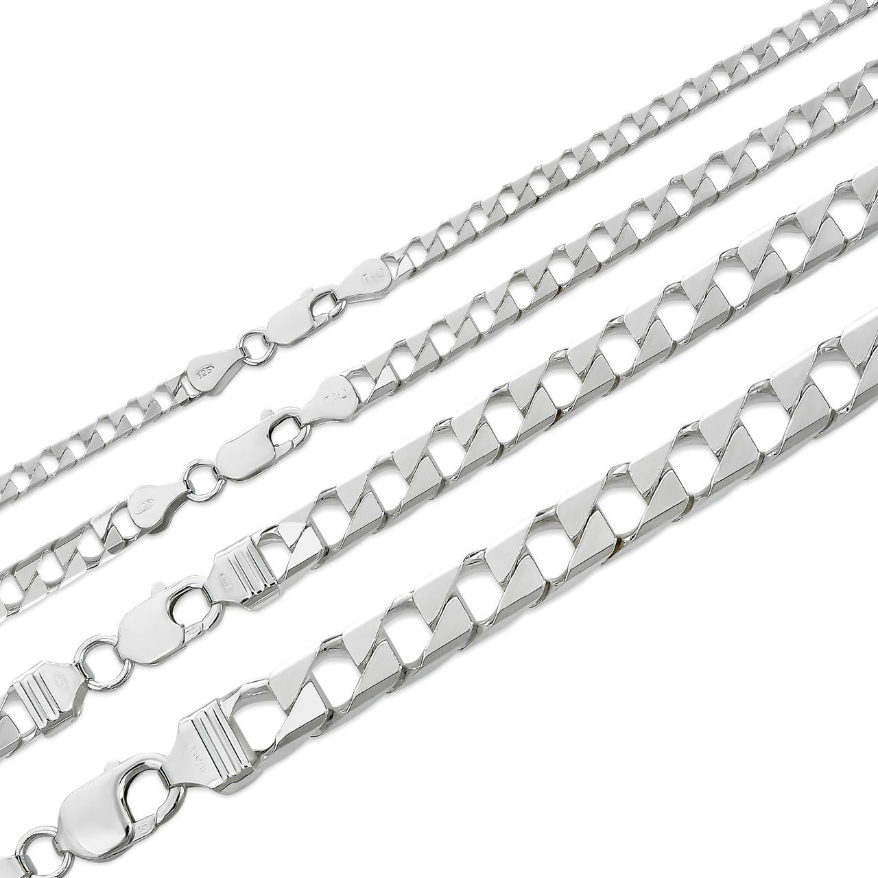 Modern Square Curb Link Chain Necklace Or Bracelet - 925 Sterling Silver - 7"-30" - 4mm-10mm