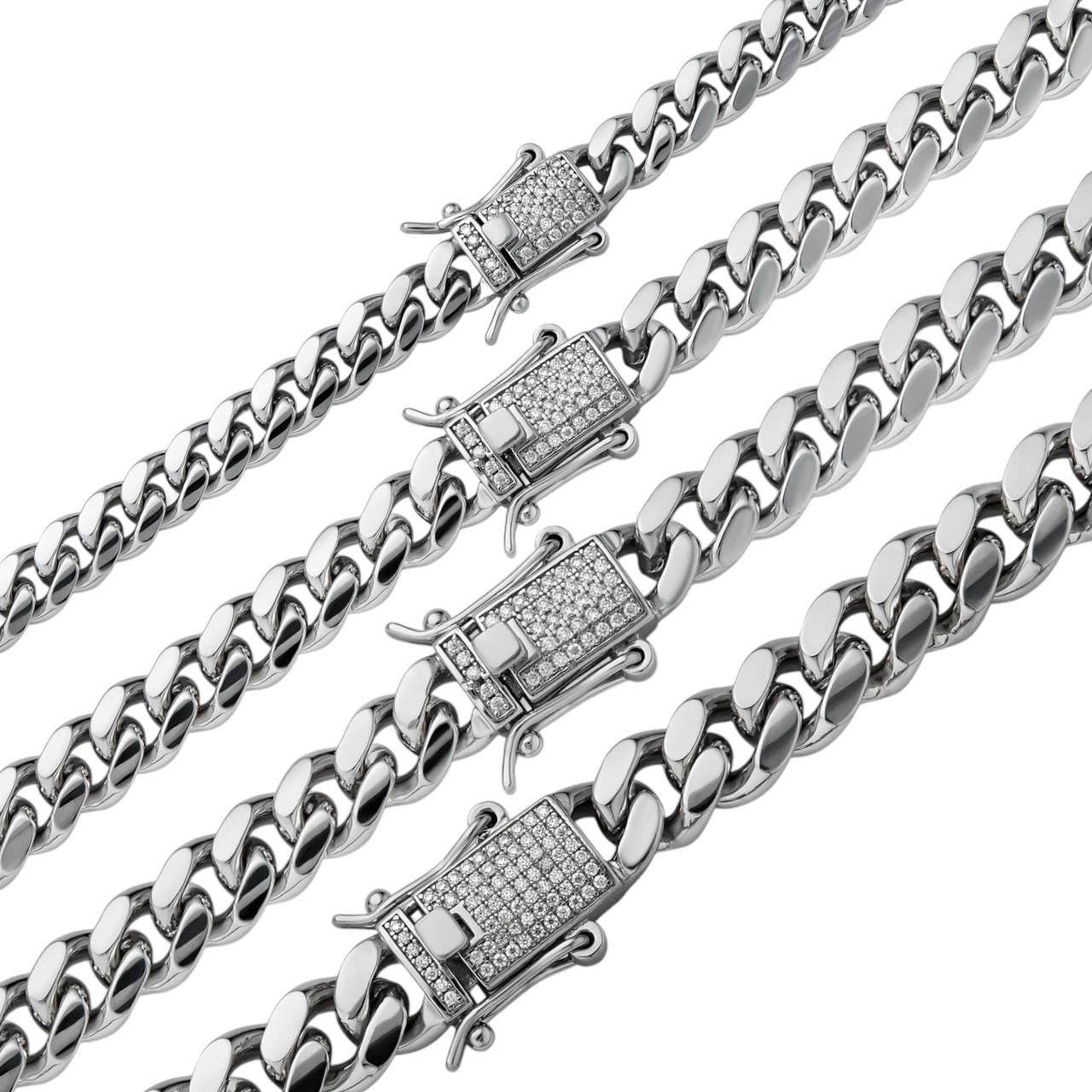 MOISSANITE Iced Clasp Miami Cuban Link Chain Necklace - 925 Silver - 16"-30" - 5mm-10.5mm