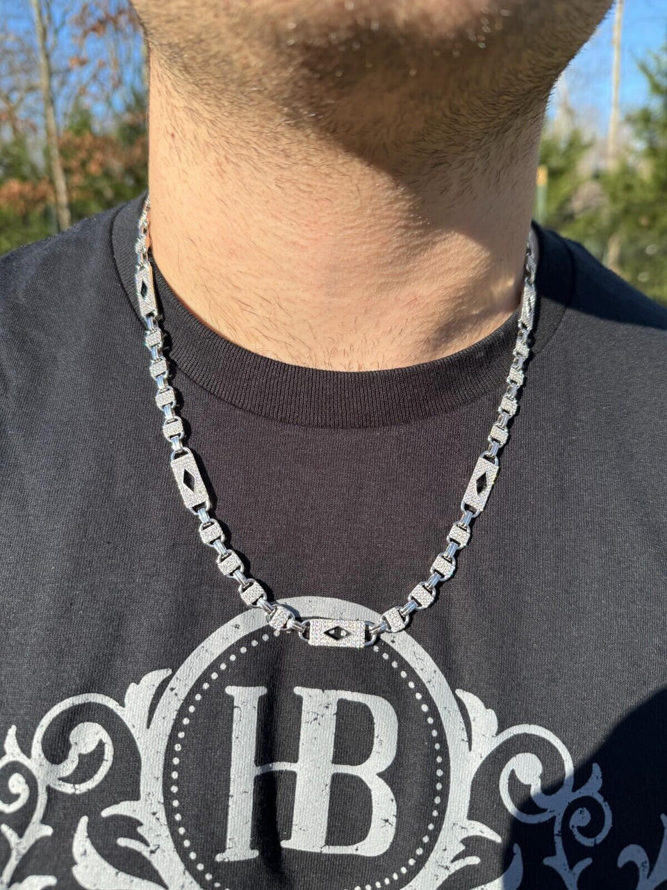 MOISSANITE Valentino Mariner Chain Necklace Iced Out - 925 Silver - 10mm - 16-28"