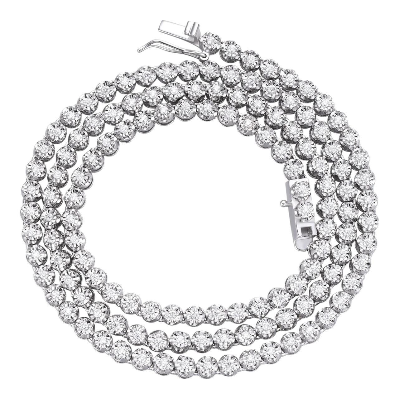 MOISSANITE Illusion Tennis Chain Necklace Iced Out - 925 Silver - 3mm - 16"-28"