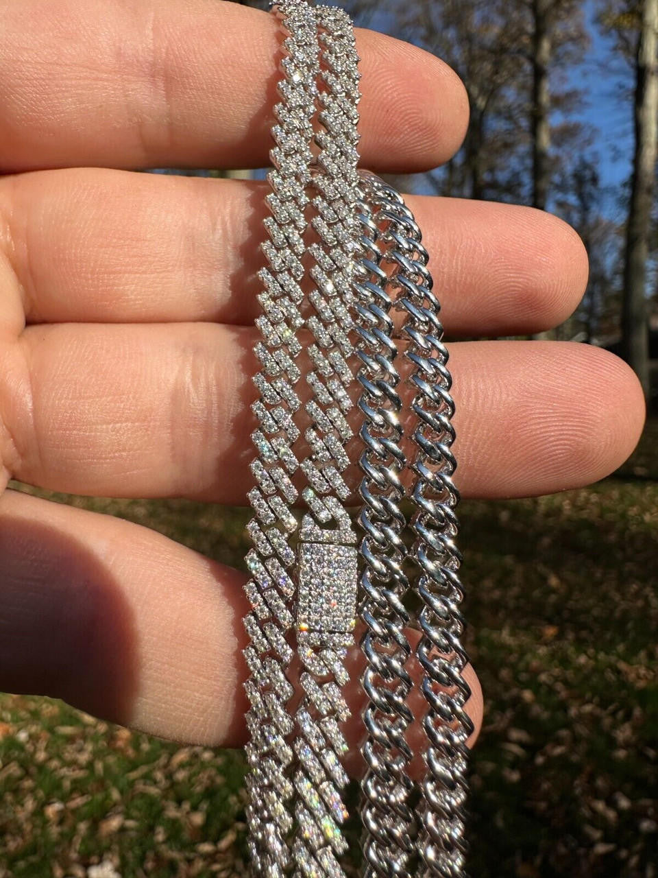 MOISSANITE Micro Prong Miami Cuban Link Chain Necklace Iced Out - 925 Silver - 5mm - 16" - 24"