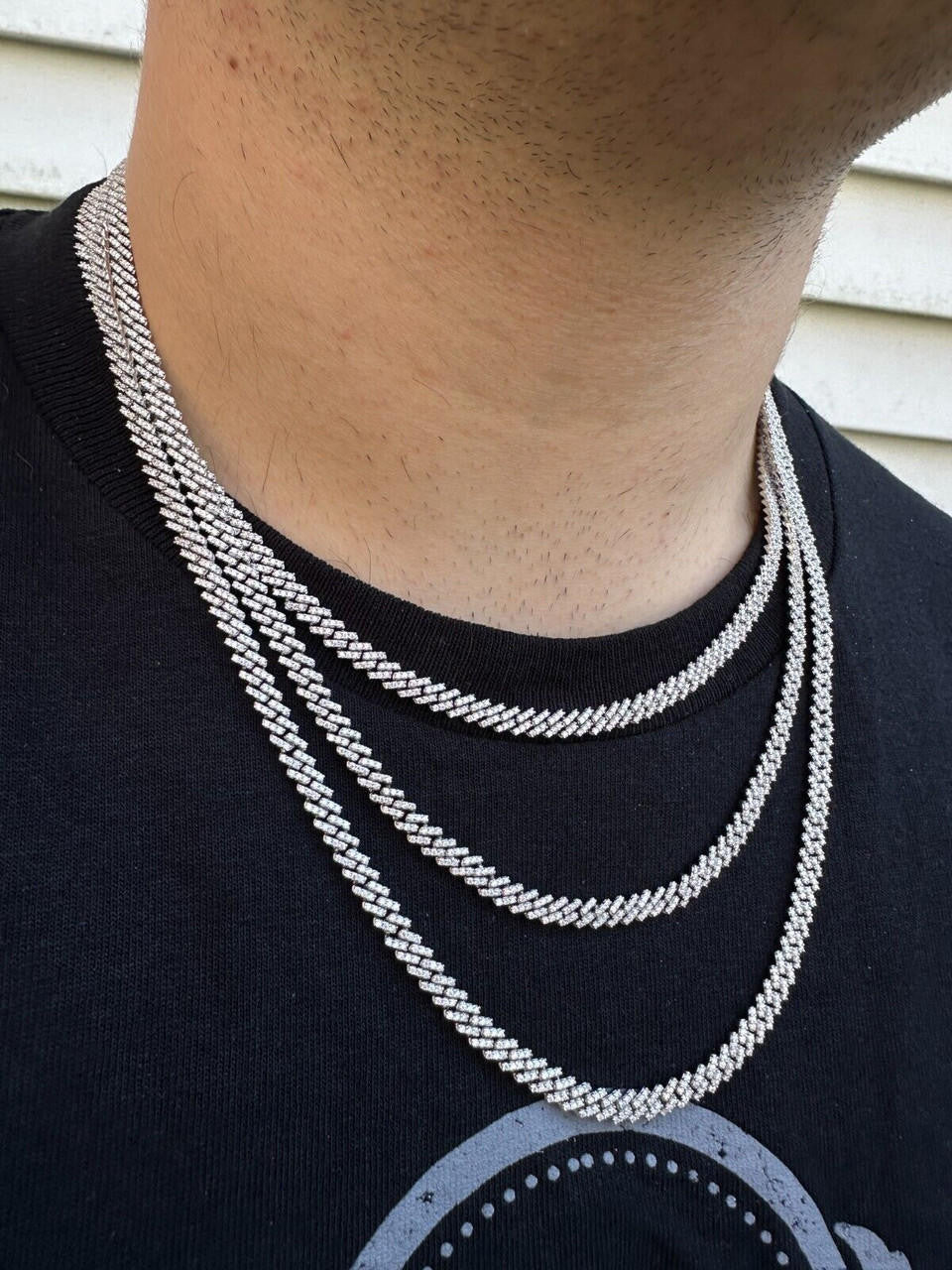MOISSANITE Micro Prong Miami Cuban Link Chain Necklace Iced Out - 925 Silver - 5mm - 16" - 24"